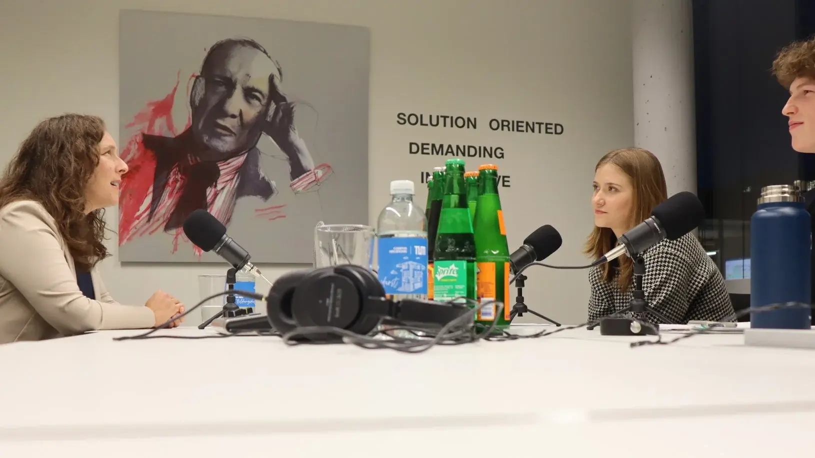 Picture of a student interviewing a guest astronaut