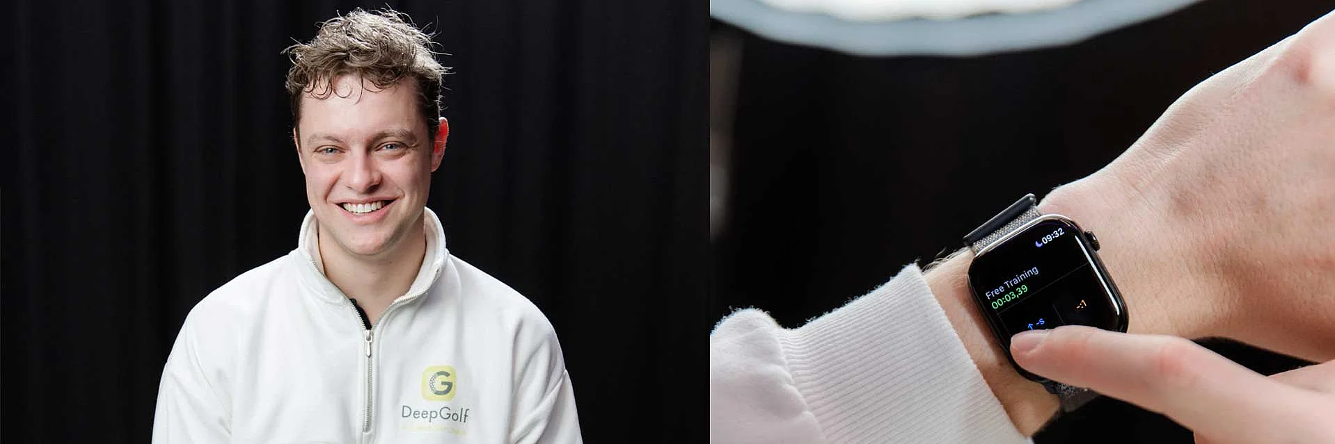 [Translate to German:] A man in a white shirt holds an Apple Watch, showcasing its sleek design and features.