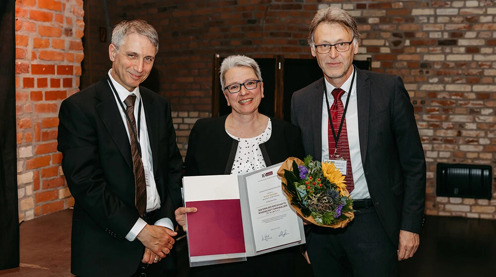 Prof. Dr. Kiesmüller receiving the honorary doctorate at University of Magdeburg