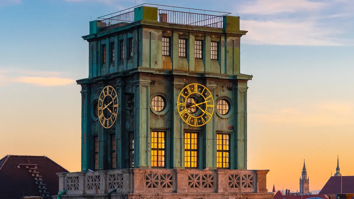 The clock tower of Tum at Munich.