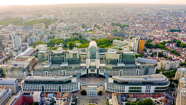 Drone shot of the European quarter in Brussels, Belgium