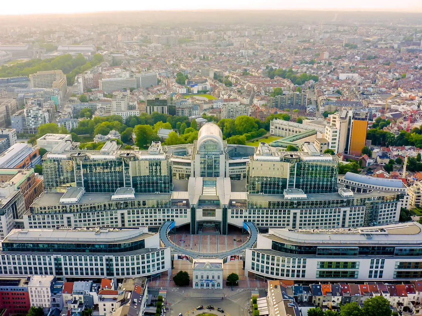 Drone shot of the European quarter in Brussels, Belgium