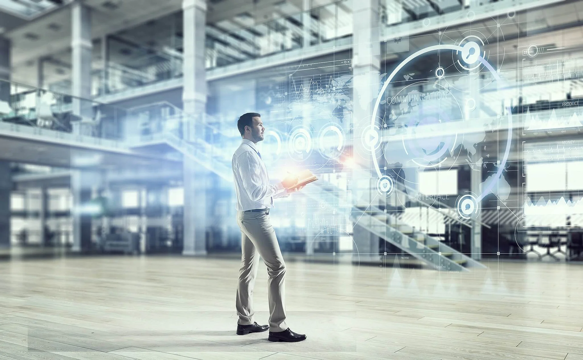 Man controlling futuristic technology