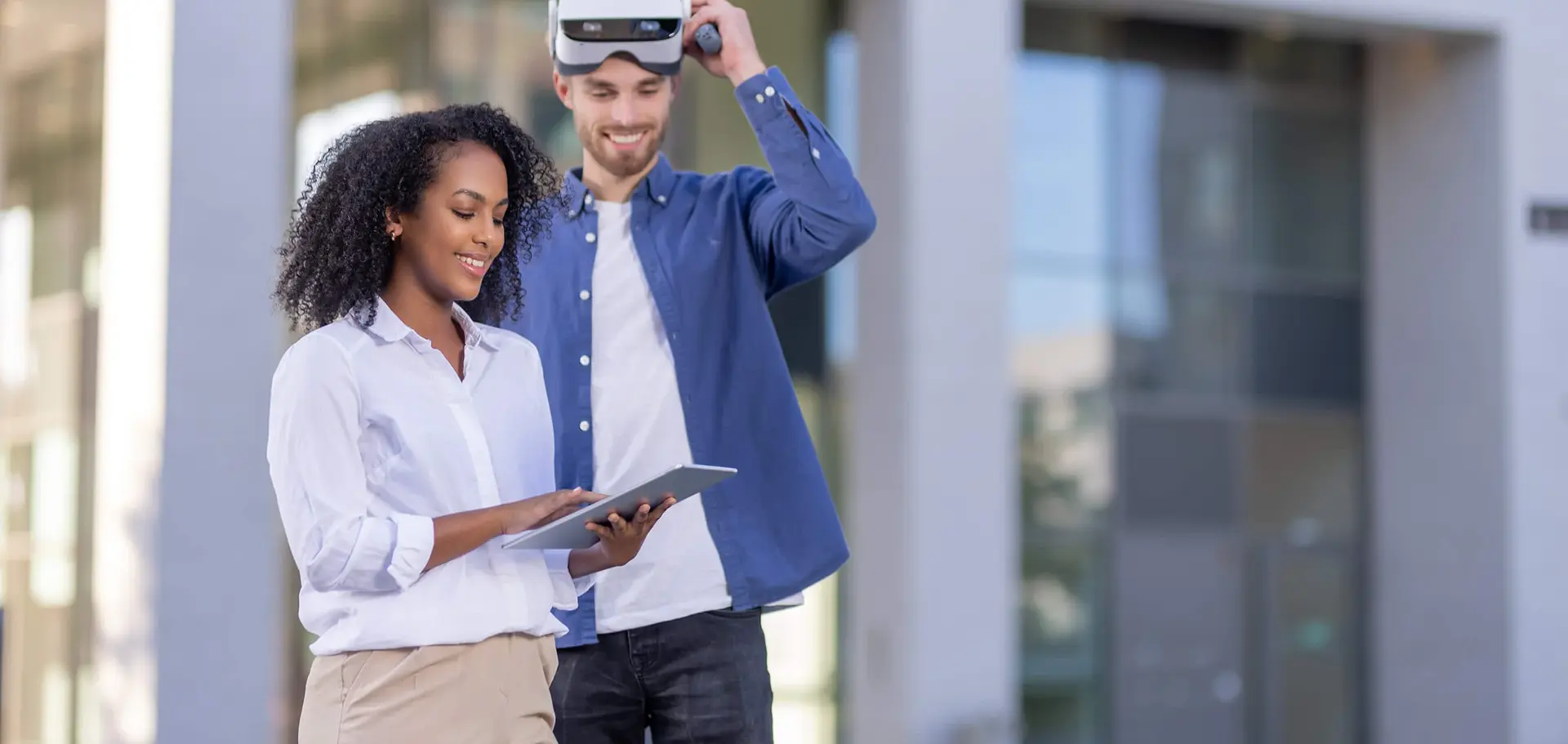 Business professional presenting data to a colleague