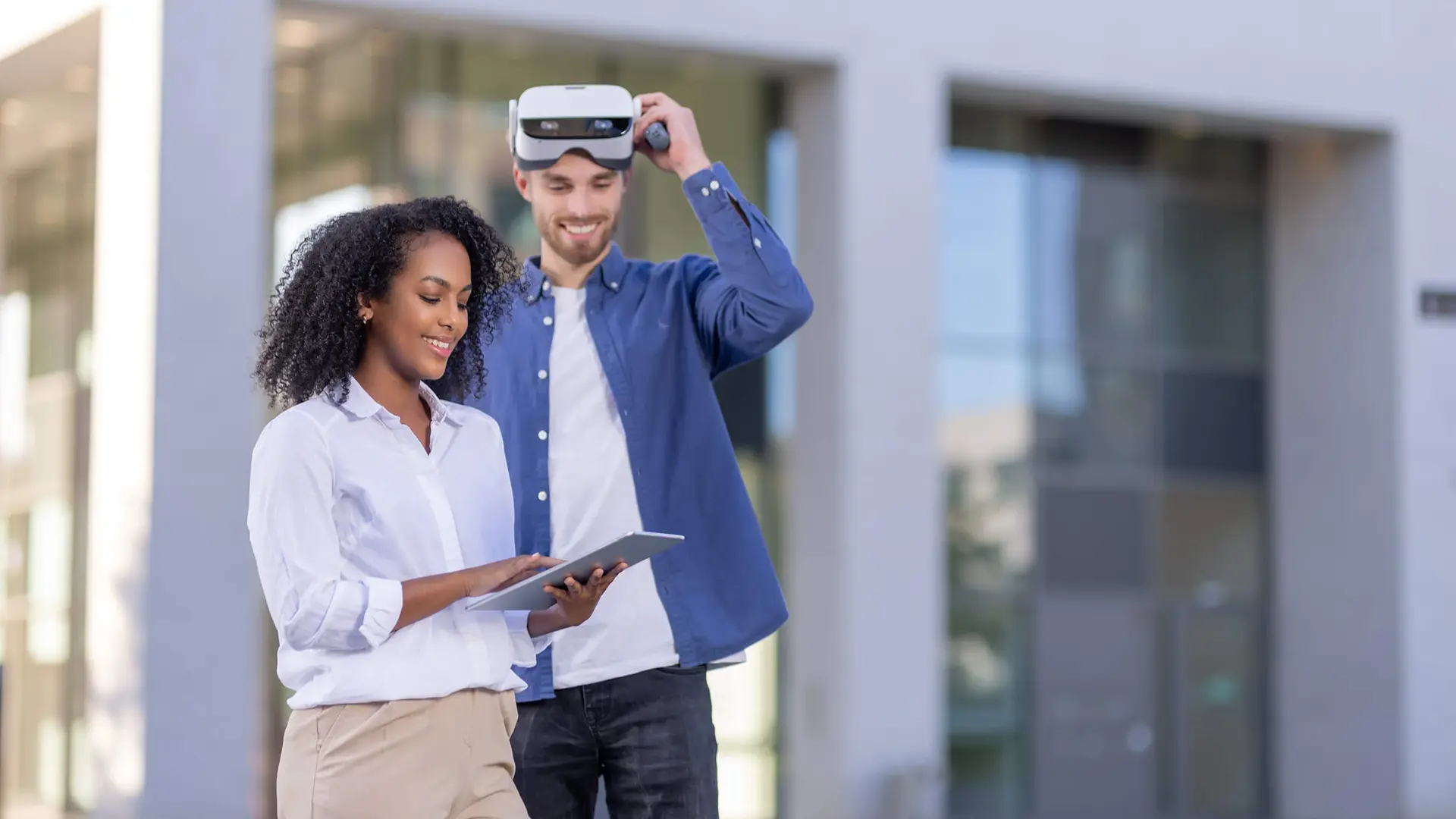 Business professional presenting data to a colleague