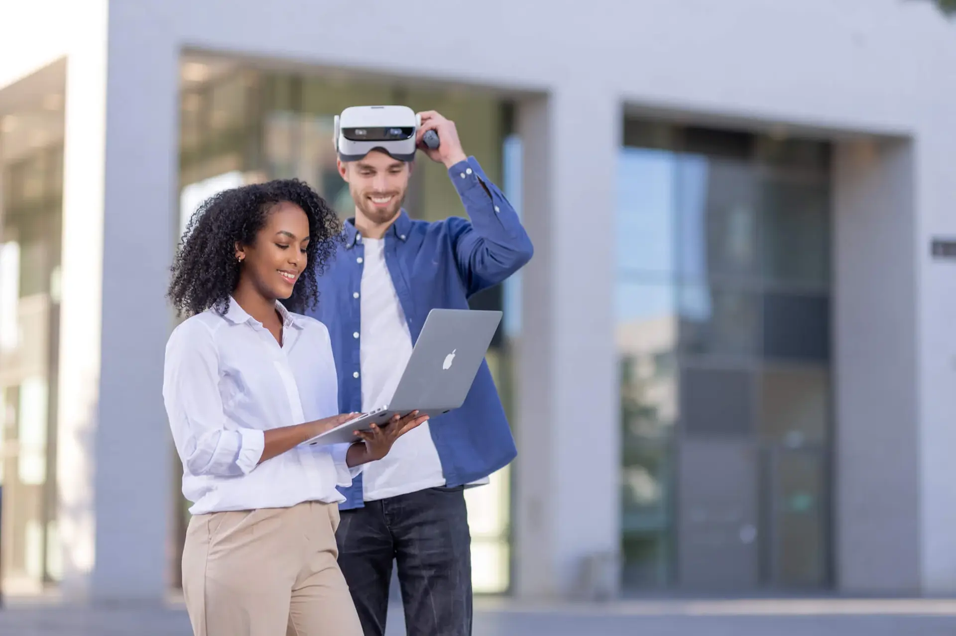 Business professional presenting data to a colleague